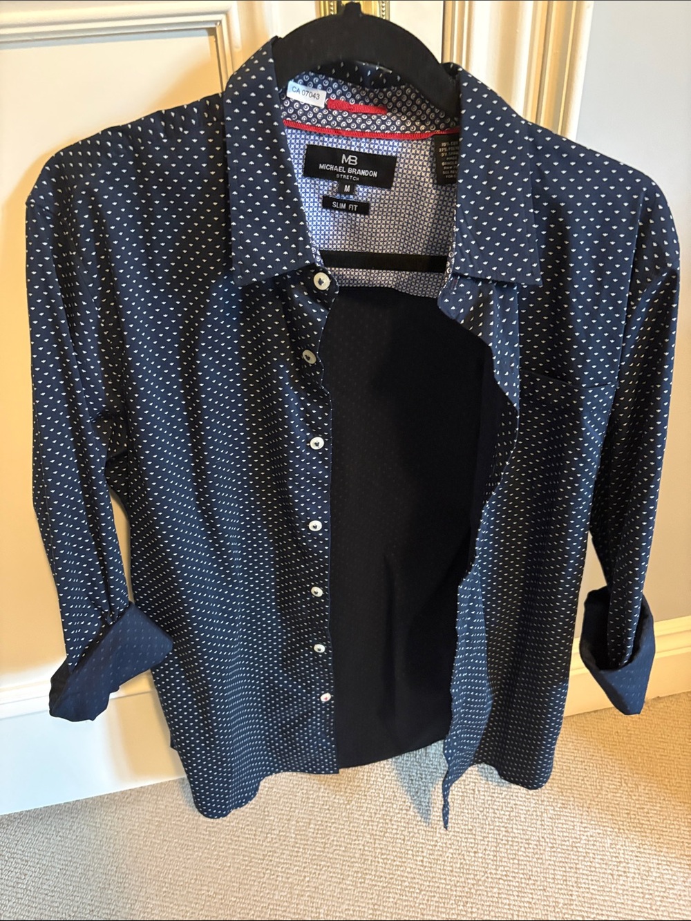 Michael Brandon Navy Dot-Print Slim Fit Button-Down Shirt